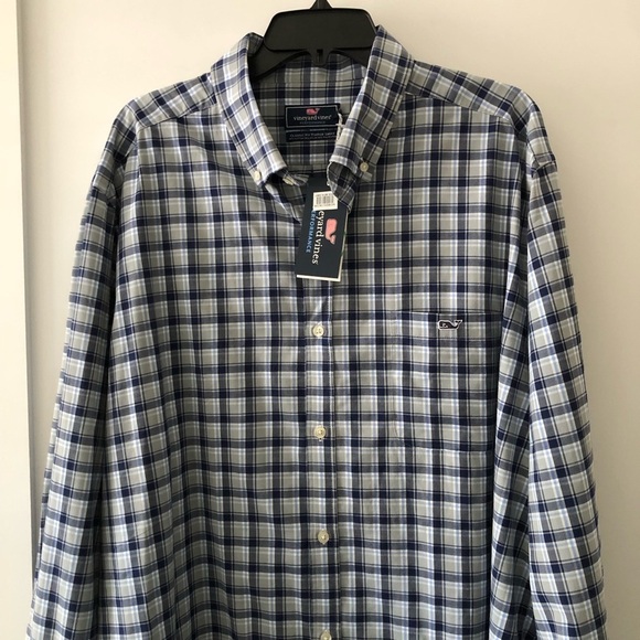 New Vineyard Vines Blue White Plaid Button Down Shirt XXL - Picture 3 of 10